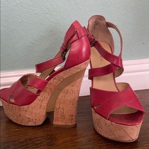 Sexy Red Leather Cork Wedges
